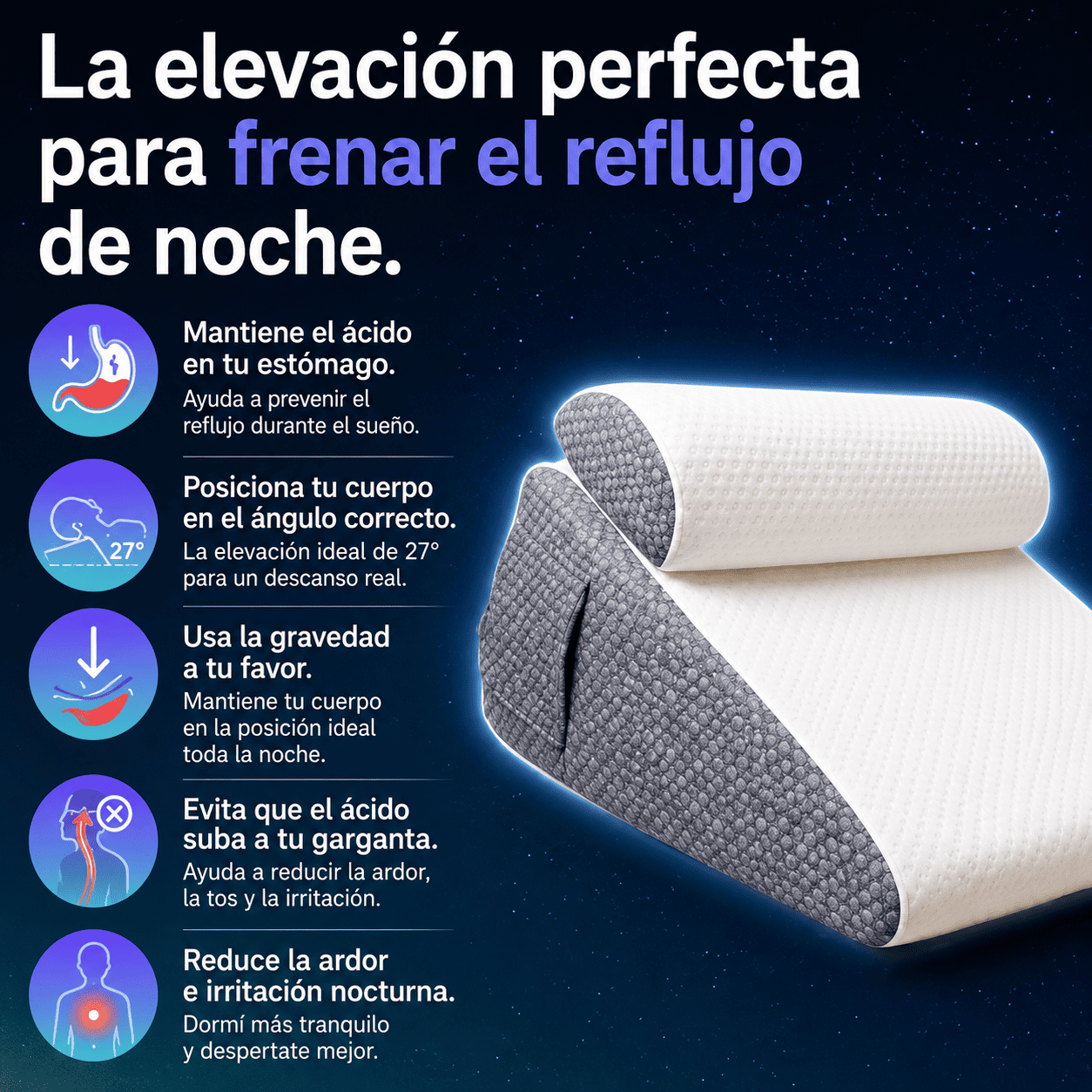 Noctis 2.0™ – Almohada Antirreflujo y Antirronquidos